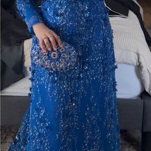 Elegant Blue Embellished Evening Gown